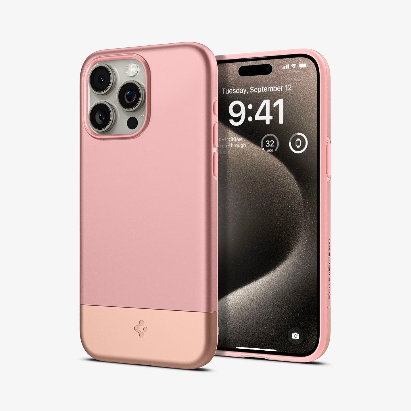 ACS06610 - iPhone 15 Pro Max Case Style Armor (MagFit) in rose gold showing the back and front