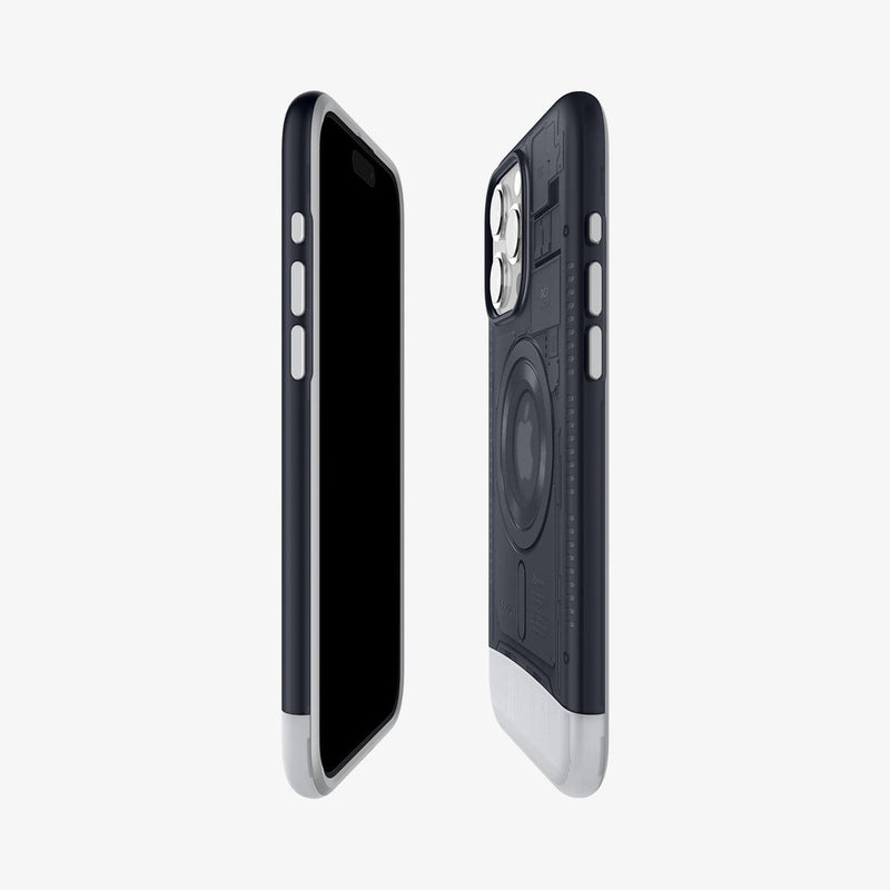 ACS06742 - iPhone 15 Pro Case Classic C1 (MagFit) in graphite showing the sides, partial front and back