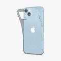 ACS05034 - iPhone 14 Case Liquid Crystal Glitter in crystal quartz showing the back bending slightly away from the device to show the flexibility