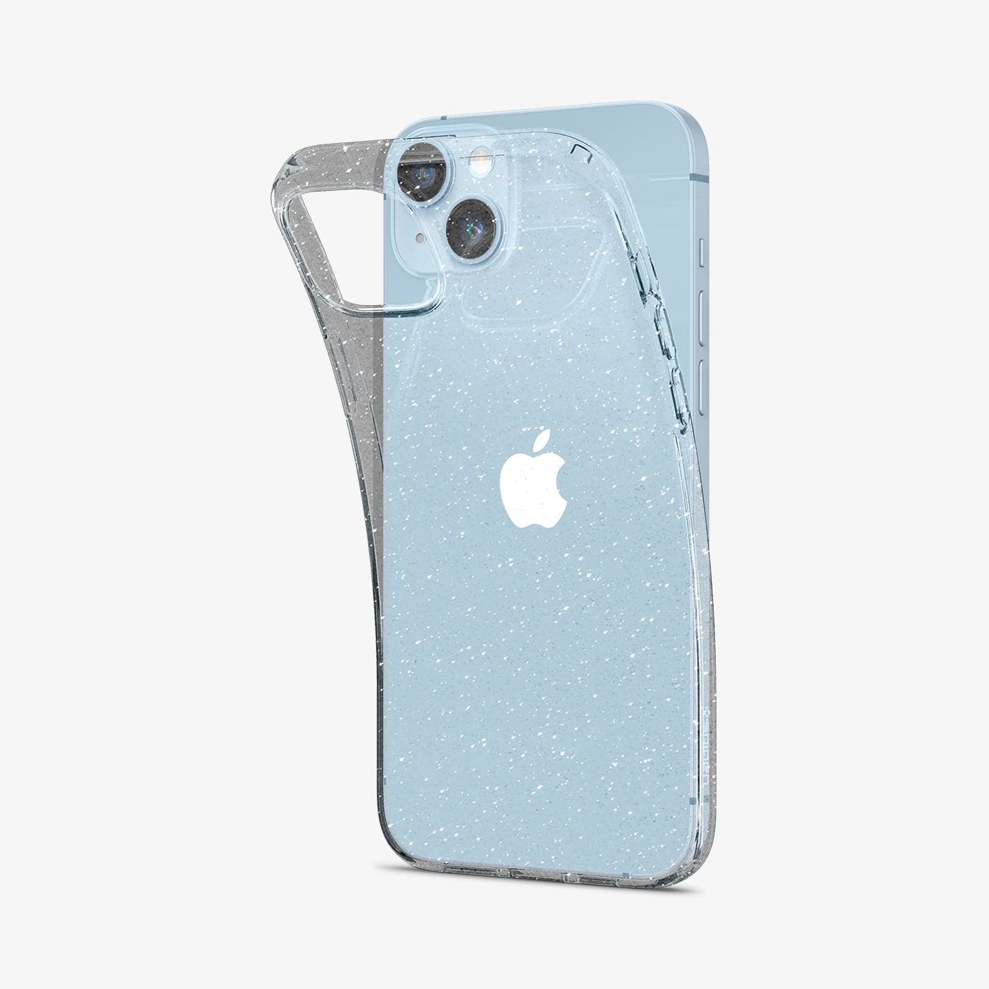 ACS05034 - iPhone 14 Case Liquid Crystal Glitter in crystal quartz showing the back bending slightly away from the device to show the flexibility