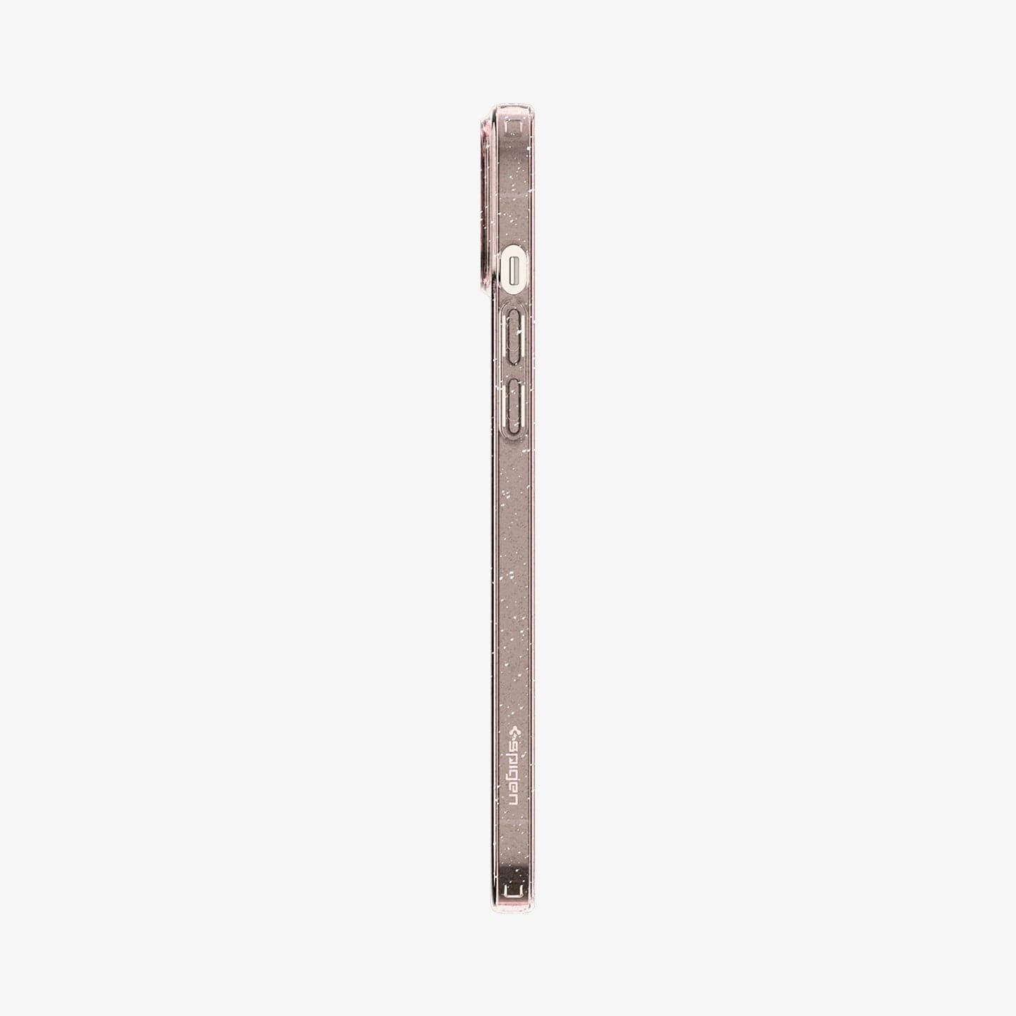 ACS05035 - iPhone 14 Case Liquid Crystal Glitter in rose quartz showing the side with volume controls