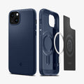 ACS06816 - iPhone 15 Case Mag Armor (MagFit) in navy blue showing the back and inside magnetic ring layers
