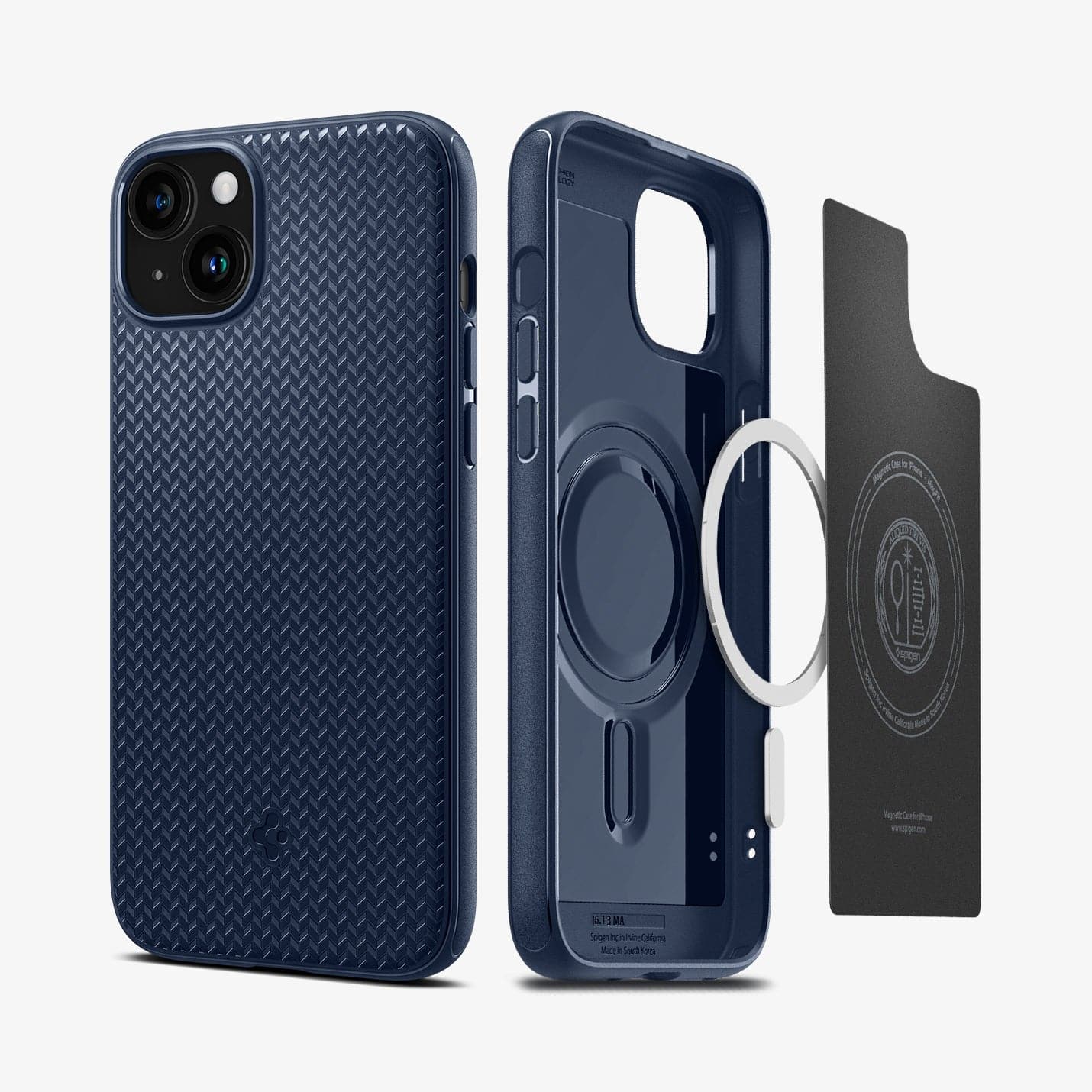 ACS06816 - iPhone 15 Case Mag Armor (MagFit) in navy blue showing the back and inside magnetic ring layers