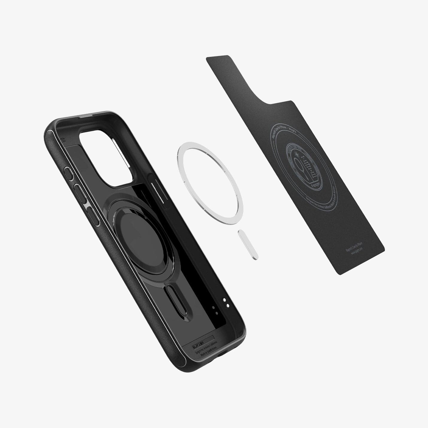 ACS06736 - iPhone 15 Pro Case Mag Armor (MagFit) in matte black showing the inside magnetic ring layers