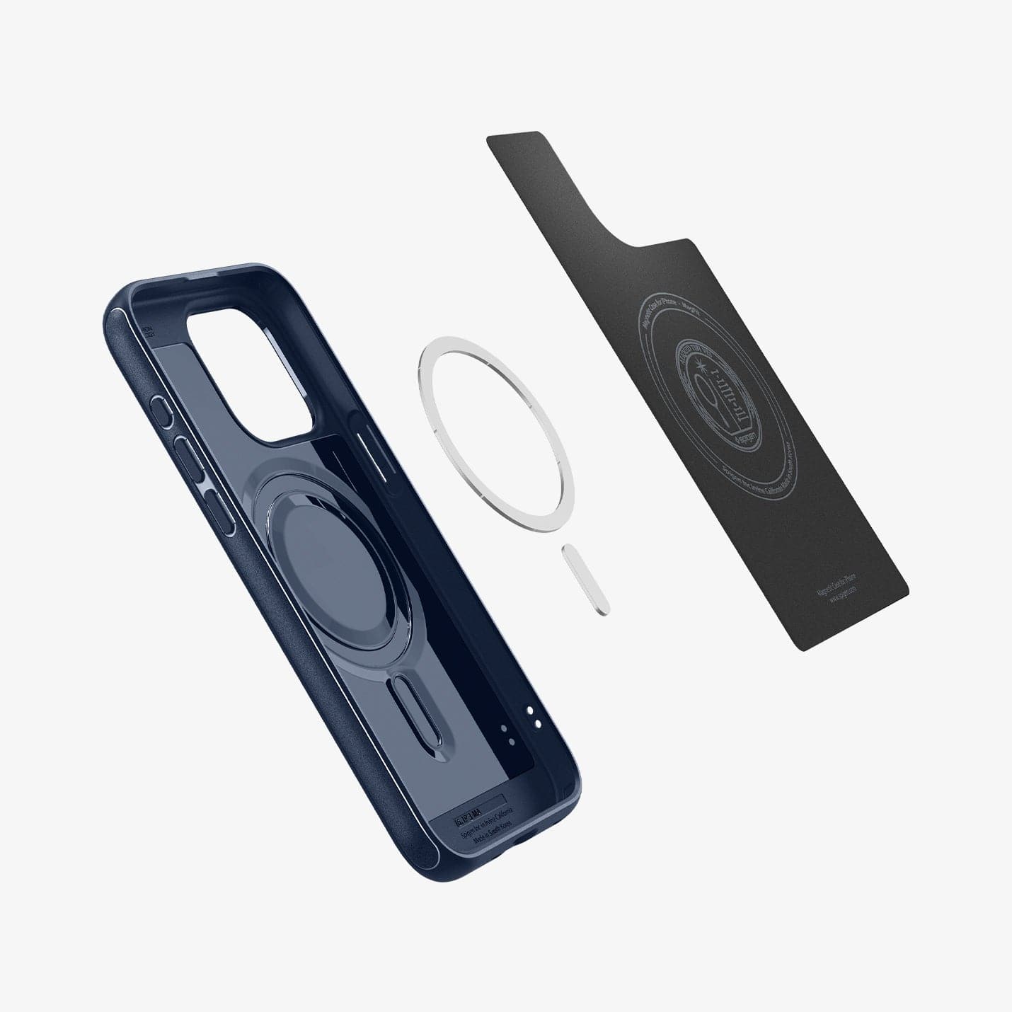 ACS06737 - iPhone 15 Pro Case Mag Armor (MagFit) in navy blue showing the inside magnetic ring layers