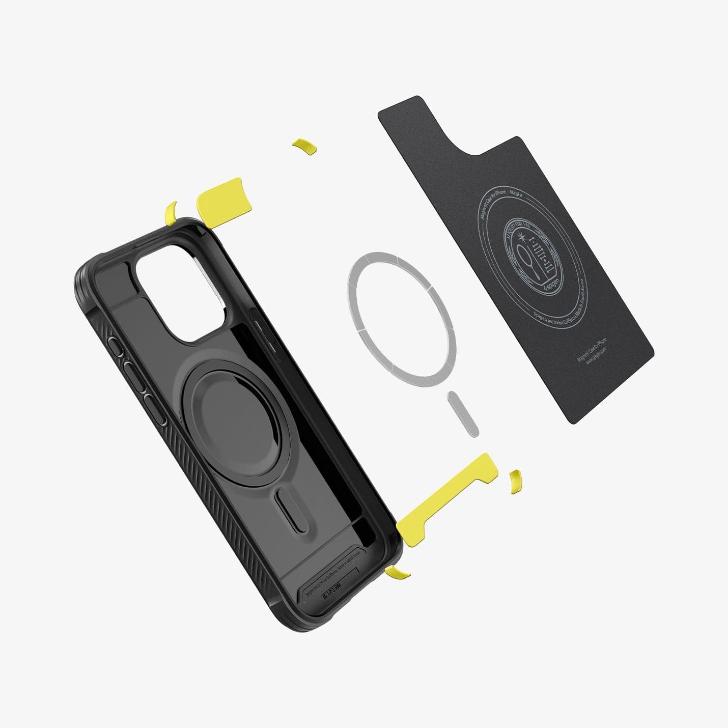 ACS06703 - iPhone 15 Pro Case Rugged Armor (MagFit) in matte black showing the inside magnetic ring layers