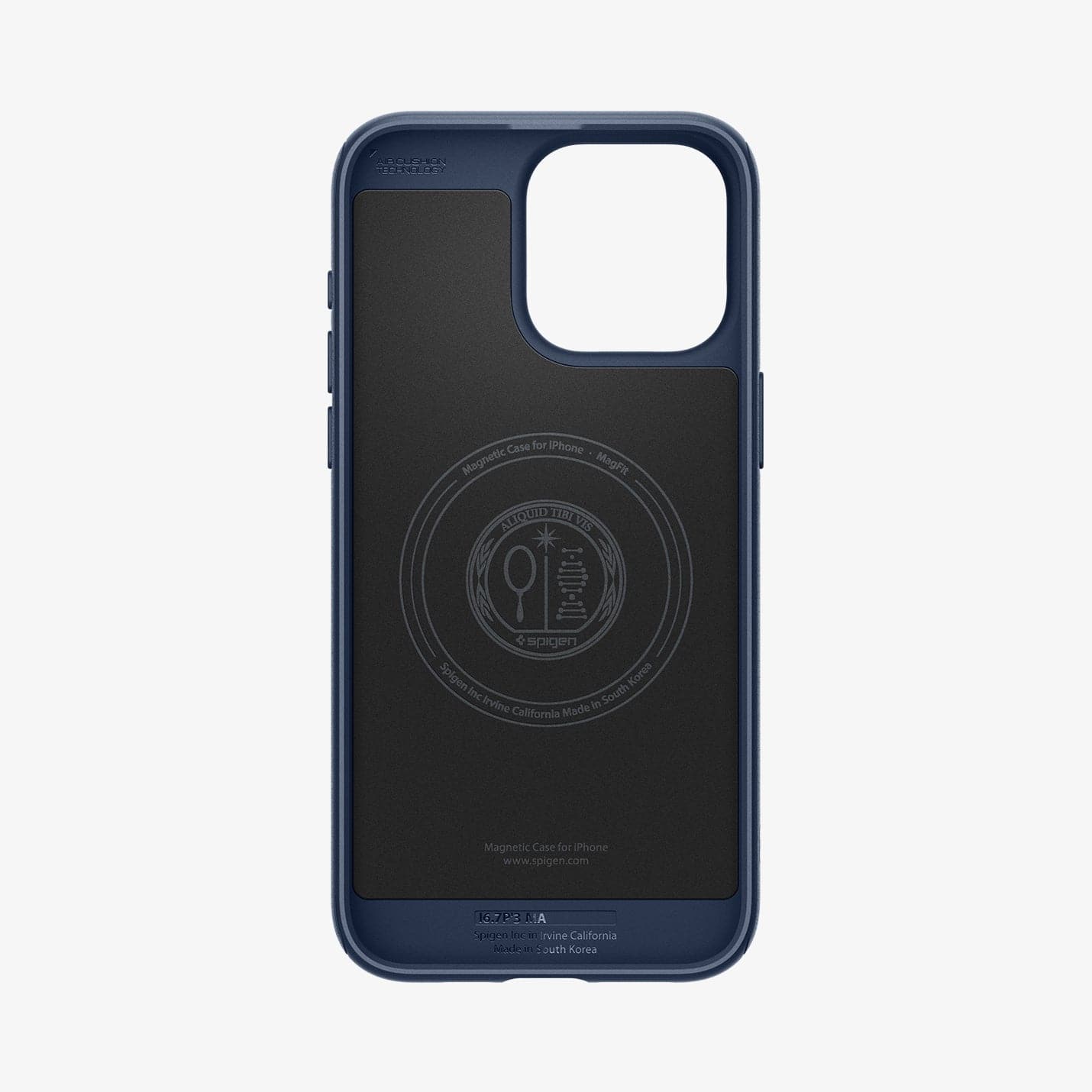ACS06598 - iPhone 15 Pro Max Case Mag Armor (MagFit) in navy blue showing the inside of case