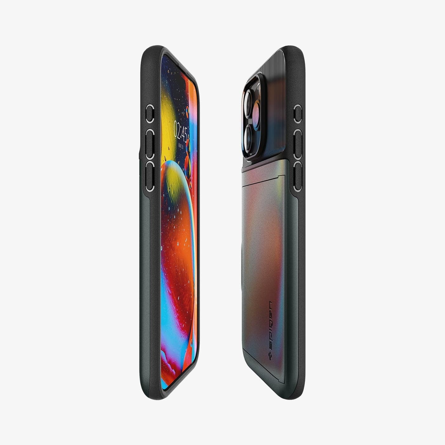 ACS06592 - iPhone 15 Pro Max Case Slim Armor CS in abyss green showing the sides, partial front and back