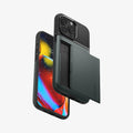 ACS06592 - iPhone 15 Pro Max Case Slim Armor CS in abyss green showing the back, front and sides with card in slot