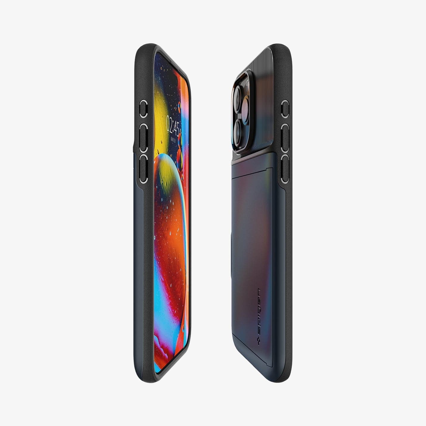 ACS06591 - iPhone 15 Pro Max Case Slim Armor CS in metal slate showing the sides, partial front and back