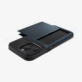 ACS06591 - iPhone 15 Pro Max Case Slim Armor CS in metal slate showing the back, side and top with card slot open