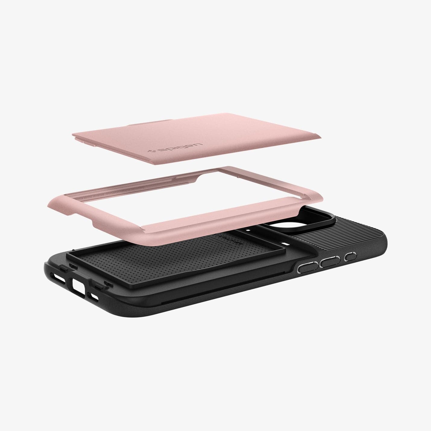 ACS06590 - iPhone 15 Pro Max Case Slim Armor CS in rose gold showing the multiple layers of card slot hovering above case