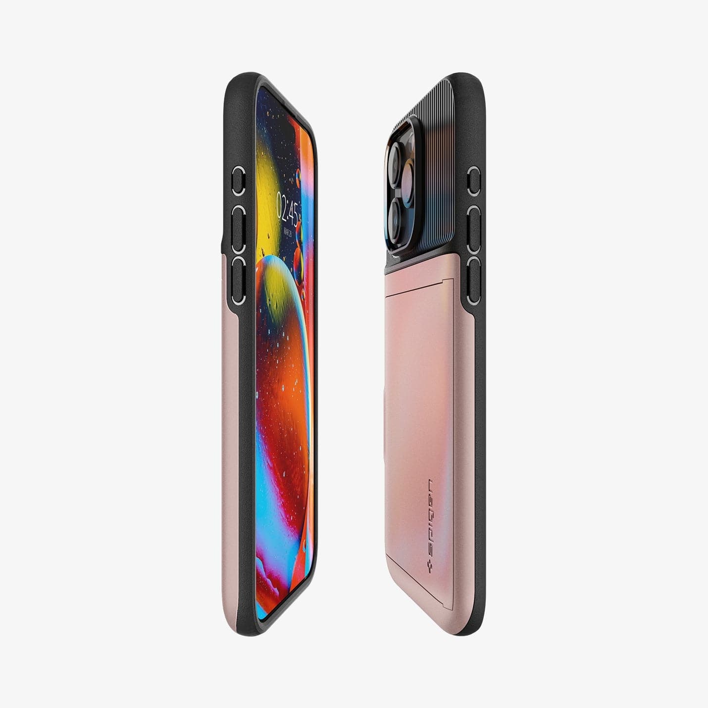 ACS06590 - iPhone 15 Pro Max Case Slim Armor CS in rose gold showing the sides, partial front and back
