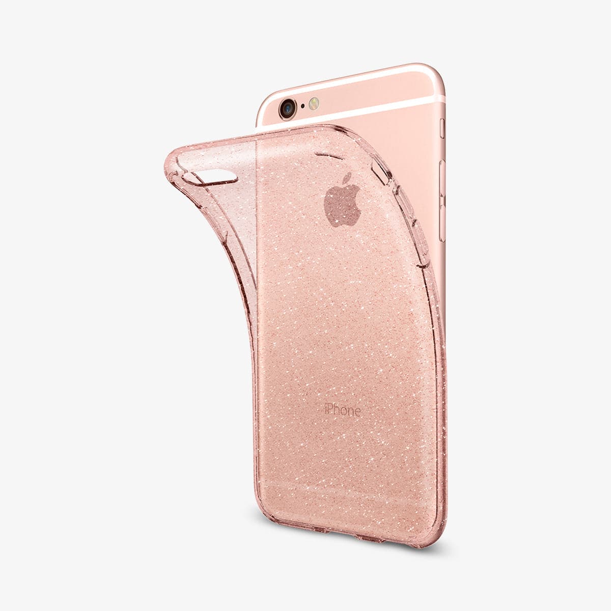 035CS21416 - iPhone 6 Series Liquid Crystal Glitter Case in rose quartz showing the back and side with case bending away from the device