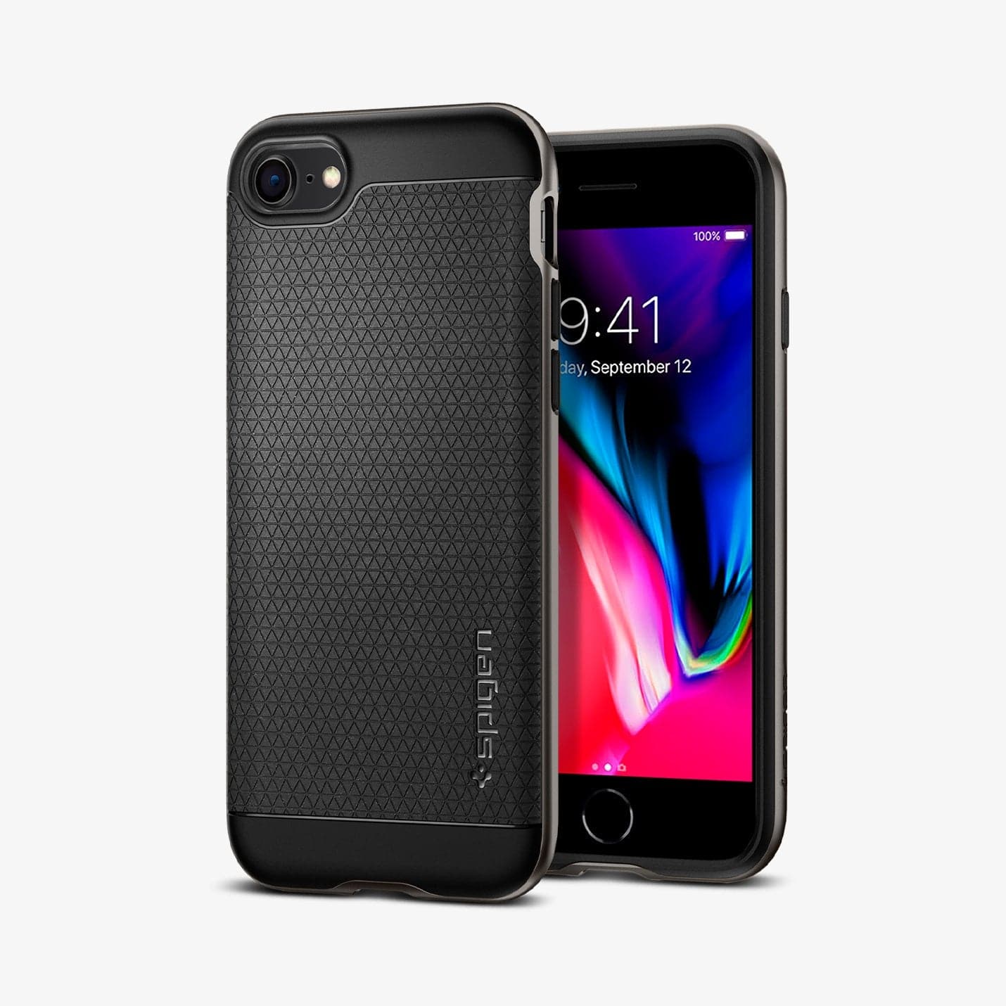 054CS22358 - iPhone 7 Series Neo Hybrid Case in Gunmetal showing the back and partial front