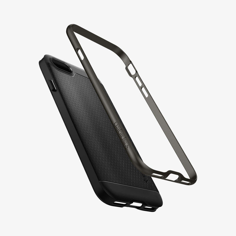 054CS22358 - iPhone 7 Series Neo Hybrid Case in Gunmetal showing frame hovering above the case showing back, partial side