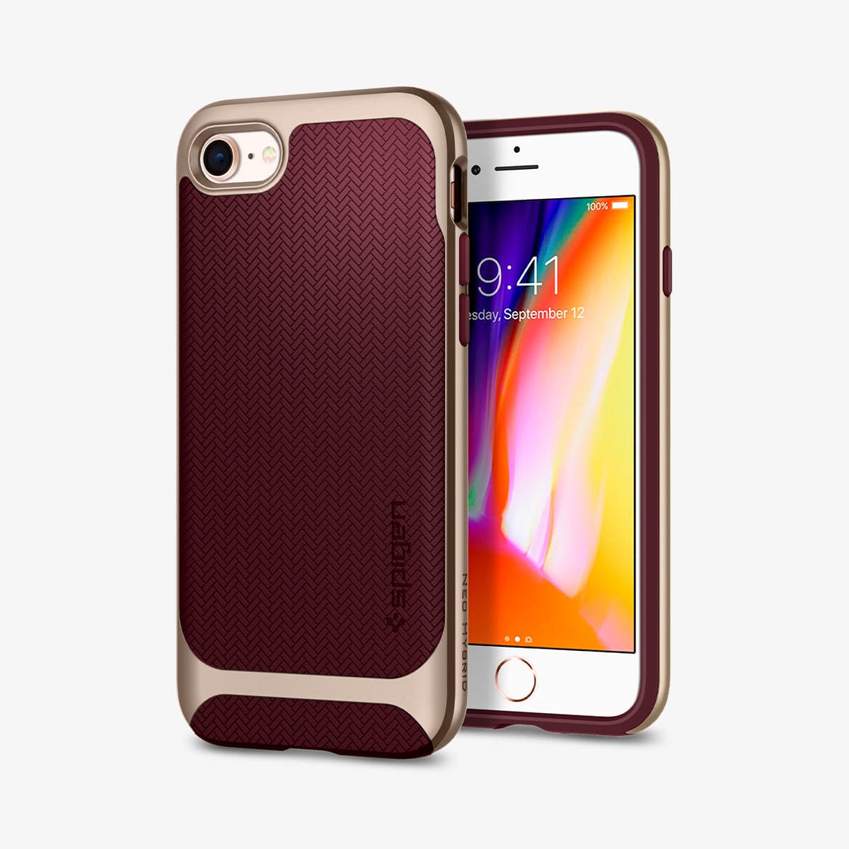 054CS22198 - iPhone 8 Series Neo Hybrid Herringbone Case in Burgundy showing the back and partial front