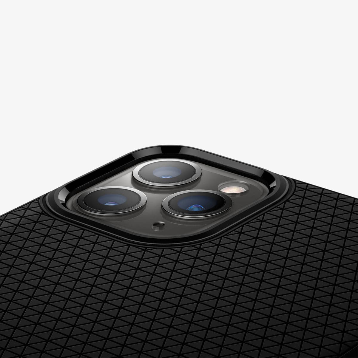 077CS27232 - iPhone 11 Pro Case Liquid Air in matte black showing the back zoomed in on camera lens