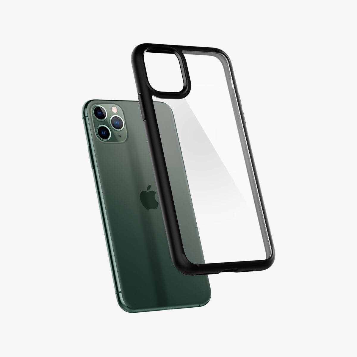077CS27234 - iPhone 11 Pro Case Ultra Hybrid in matte black showing the back with case hovering away from device
