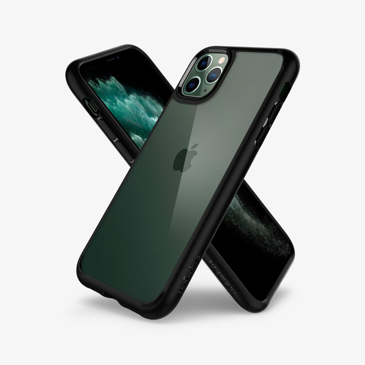 077CS27234 - iPhone 11 Pro Case Ultra Hybrid in matte black showing the back, front and sides