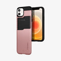 ACS01751 - iPhone 12 Mini Case Slim Armor CS in rose gold showing the back and front with card slot slid down
