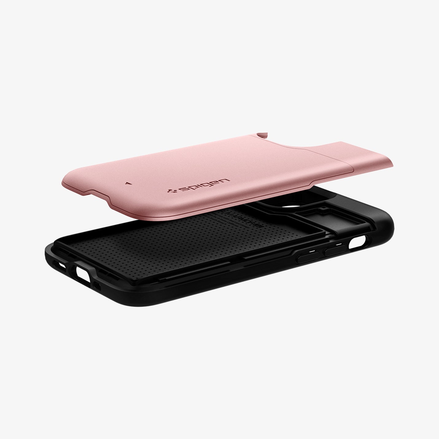 ACS01751 - iPhone 12 Mini Case Slim Armor CS in rose gold showing the card slot layers hovering above the case