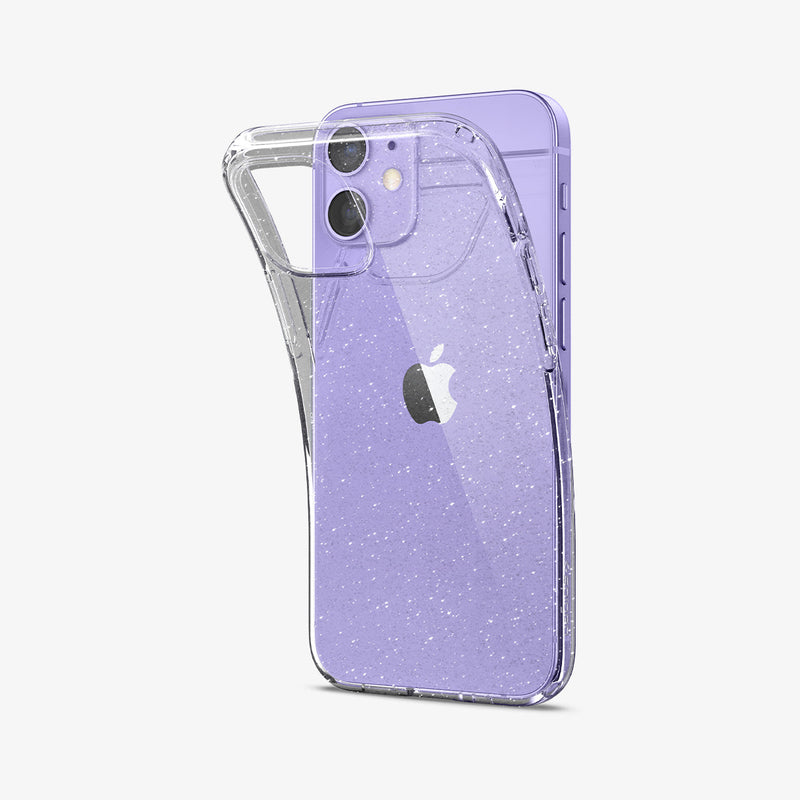 ACS01698 - iPhone 12 Pro / 12 Case Liquid Crystal Glitter in crystal quartz showing the back with case bending away from device