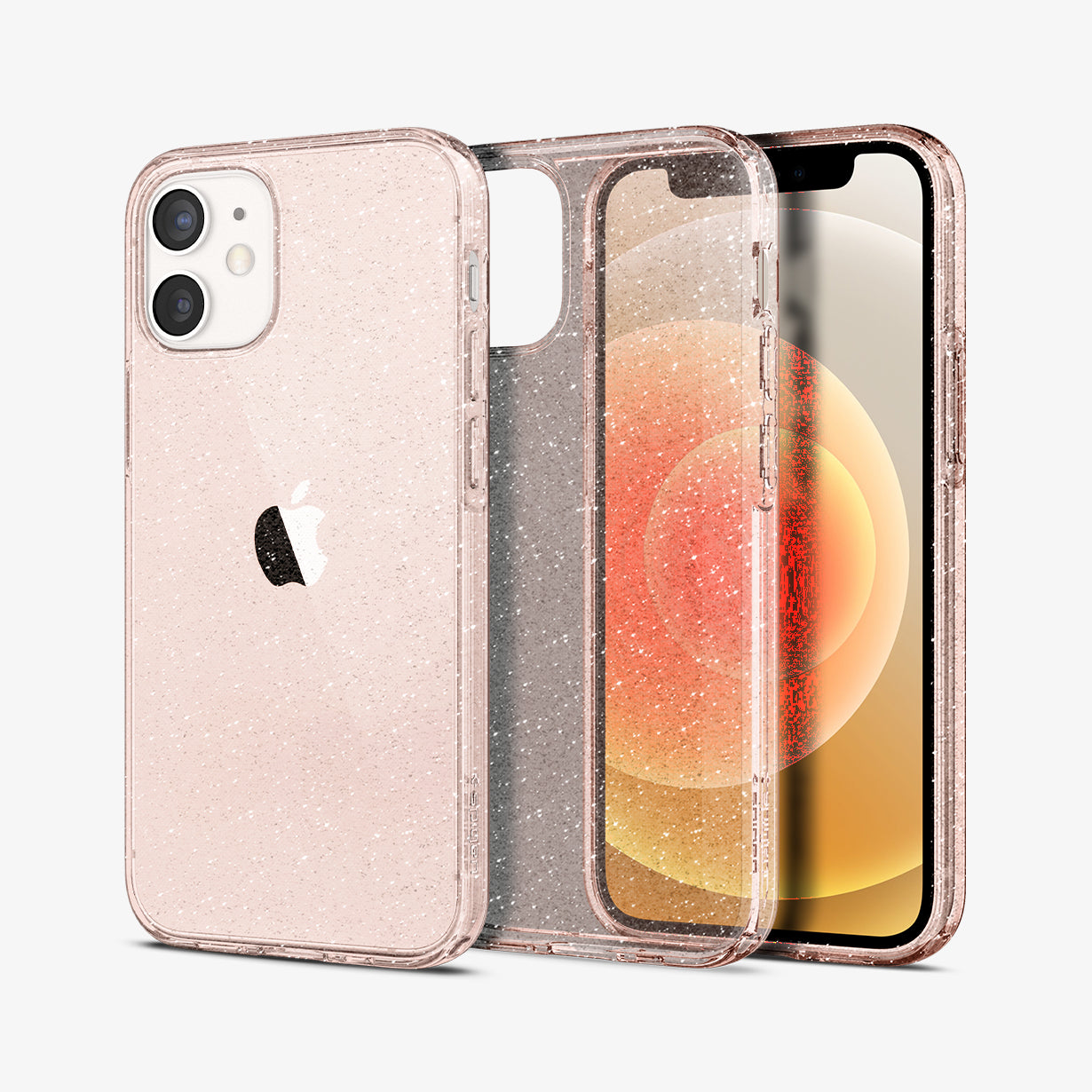 ACS01699 - iPhone 12 Pro / 12 Case Liquid Crystal Glitter in rose quartz showing the back, inside and front
