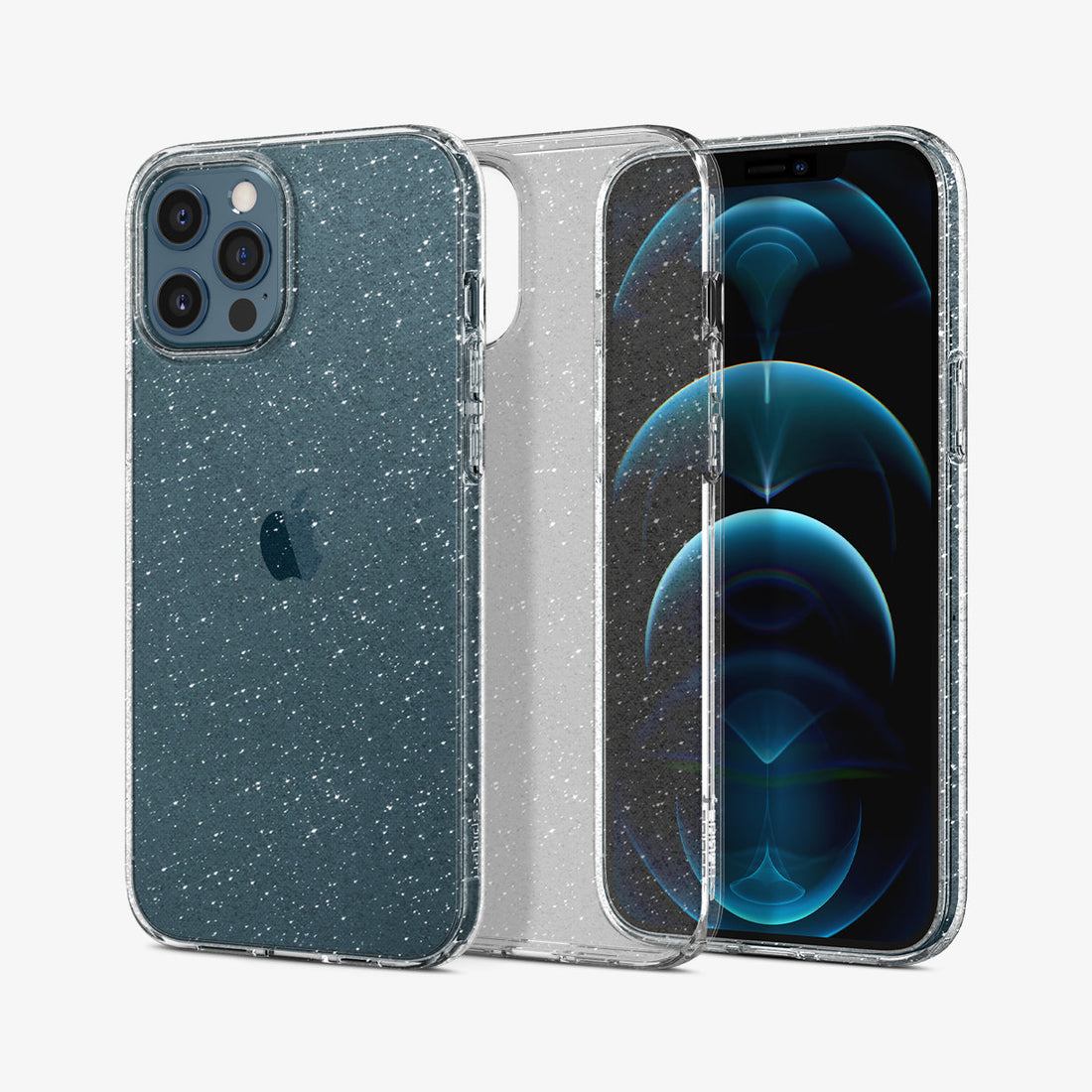 ACS01614 - iPhone 12 Pro Max Case Liquid Crystal Glitter in crystal quartz showing the back, inside and front