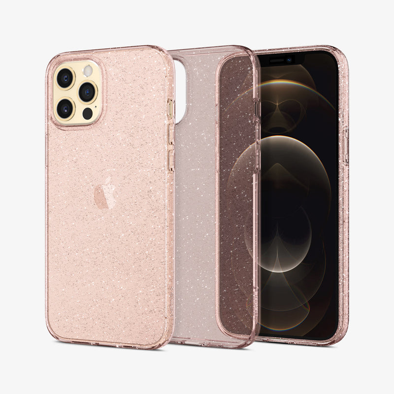 ACS01615 - iPhone 12 Pro Max Case Liquid Crystal Glitter in rose quartz showing the back, inside and front