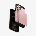 ACS01624 - iPhone 12 Pro Max Case Slim Armor CS in rose gold showing the back, front and sides with card in slot