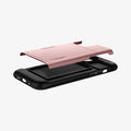 ACS01624 - iPhone 12 Pro Max Case Slim Armor CS in rose gold showing the card slot layer hovering above case