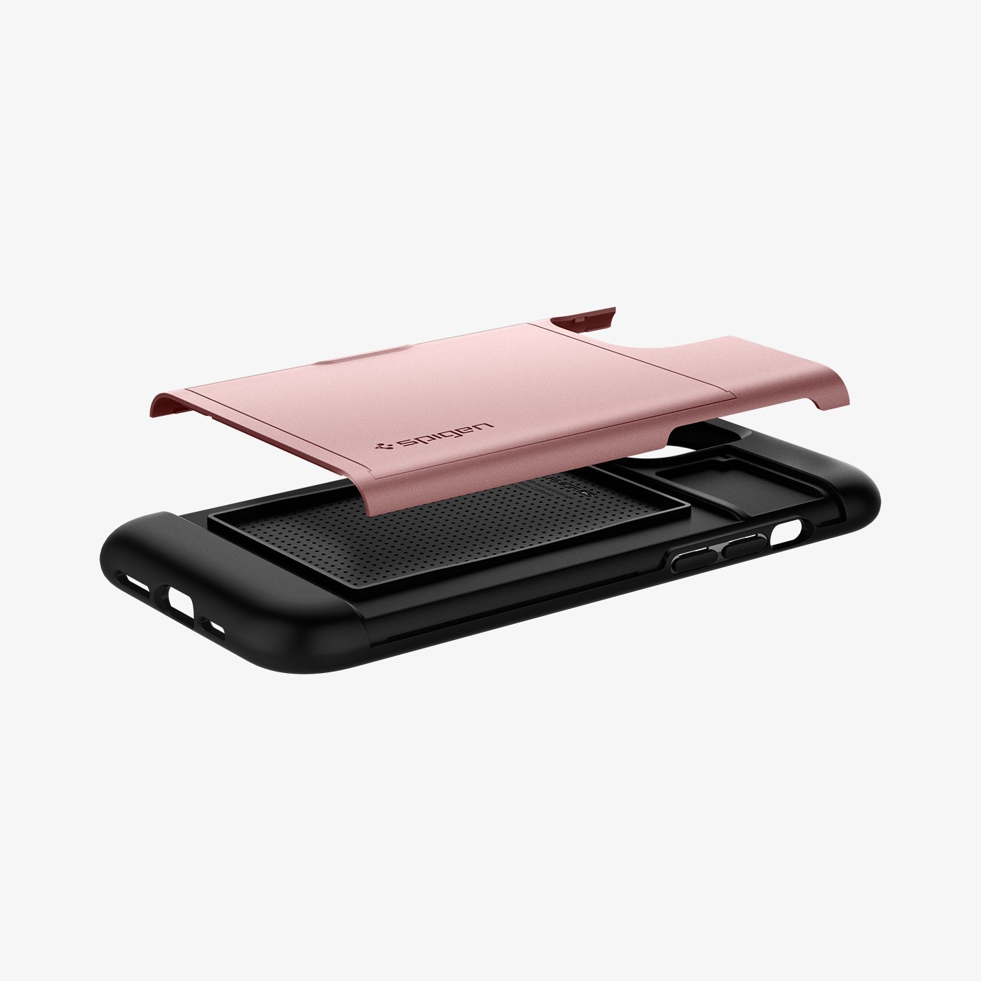 ACS01624 - iPhone 12 Pro Max Case Slim Armor CS in rose gold showing the card slot layer hovering above case