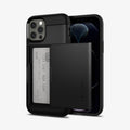 ACS01707 - iPhone 12 / iPhone 12 Pro Case Slim Armor CS in black showing the back and front with card in slot