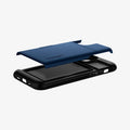 ACS02297 - iPhone 12 / iPhone 12 Pro Case Slim Armor CS in navy blue showing the card layer slot hovering above the case