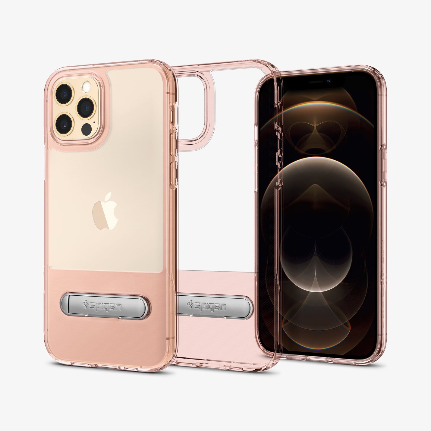 ACS01532 - iPhone 12 / iPhone 12 Pro Case Slim Armor Essential S in rose crystal showing the back, inside and front