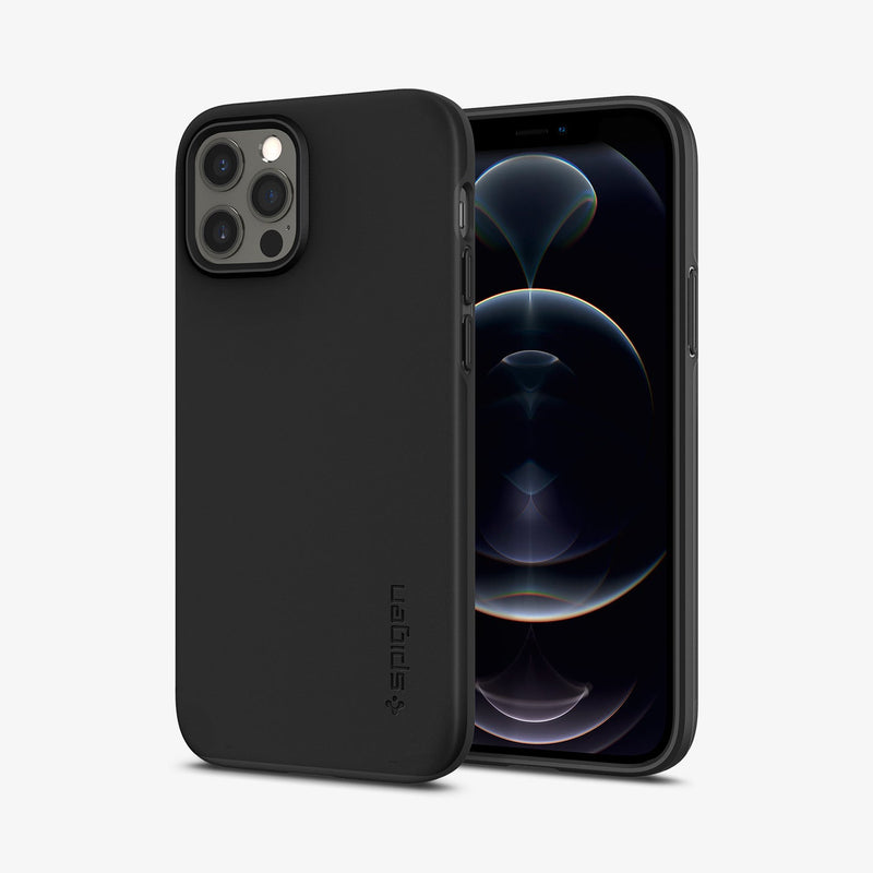 ACS01696 - iPhone 12 / 12 Pro Case Thin Fit in black showing the back and front