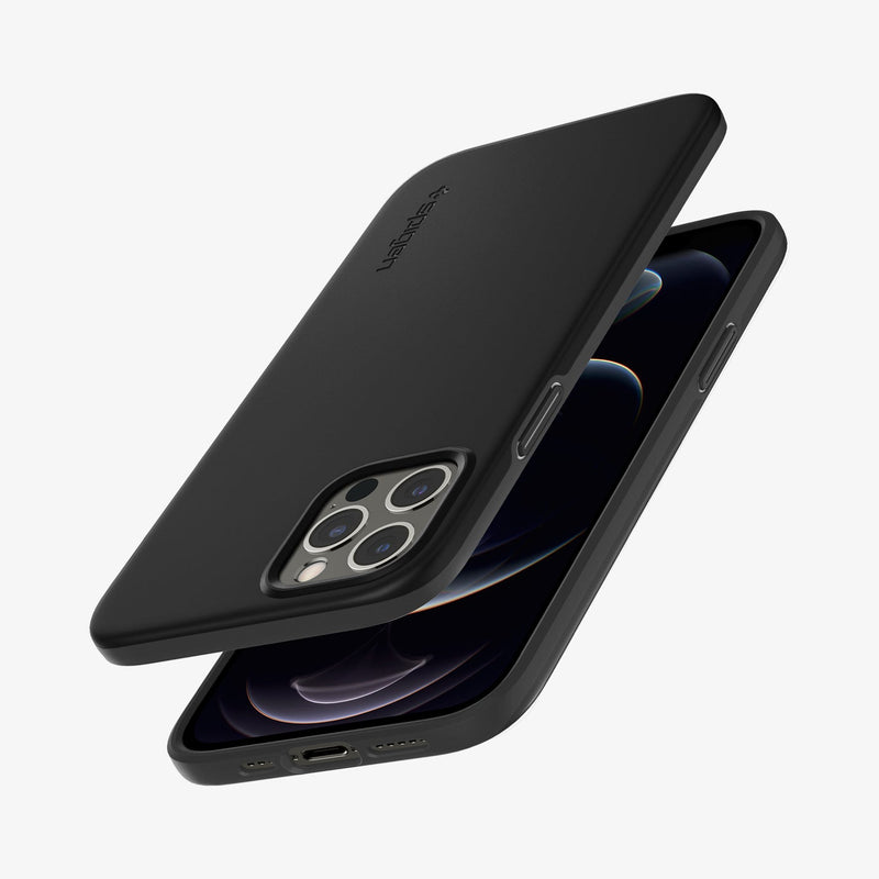 ACS01696 - iPhone 12 / 12 Pro Case Thin Fit in black showing the back, front and sides