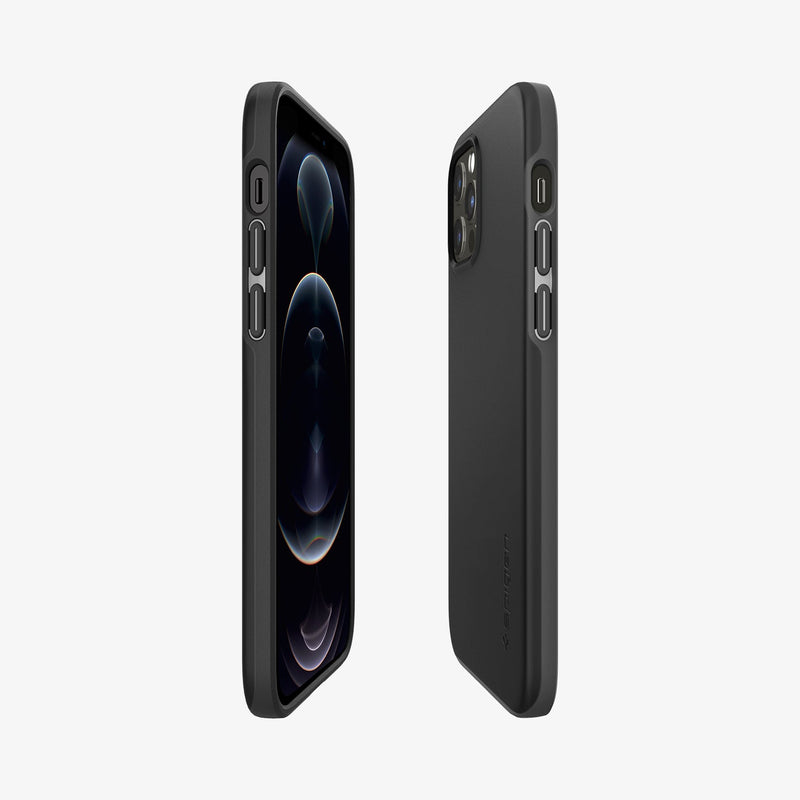 ACS01696 - iPhone 12 / 12 Pro Case Thin Fit in black showing the sides, partial front and back