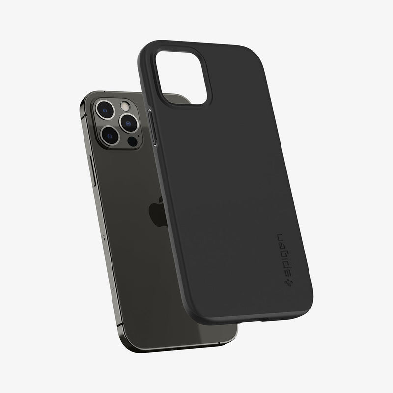 ACS01696 - iPhone 12 / 12 Pro Case Thin Fit in black showing the back with case hovering away from device