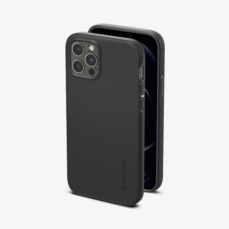 ACS01696 - iPhone 12 / 12 Pro Case Thin Fit in black showing the back, sides and front