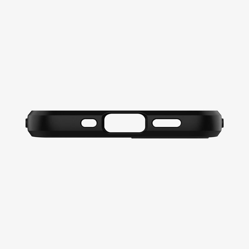 ACS01743 - iPhone 12 Mini Case Rugged Armor in matte black showing the bottom with precise cutouts