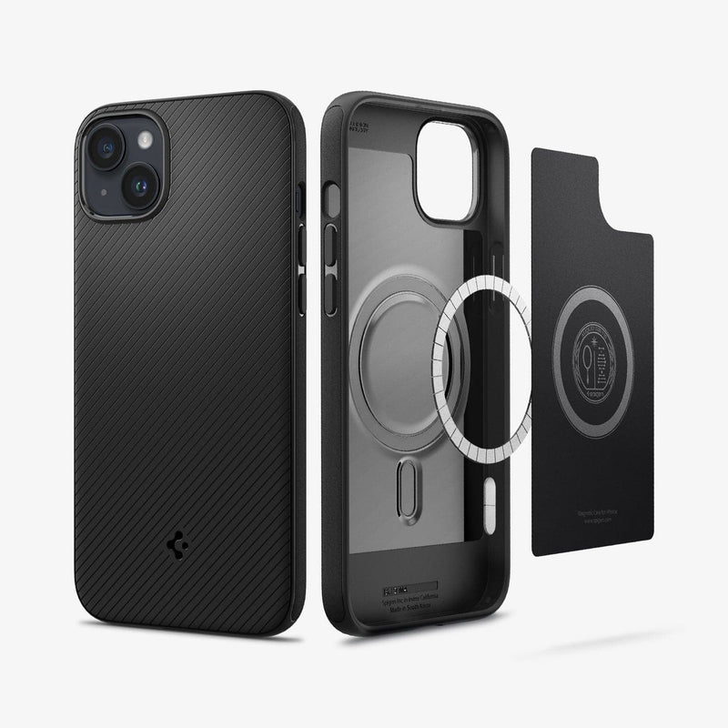 ACS05065 - iPhone 14 Case Mag Armor (MagFit) in matte black showing the back and inside with mag layers
