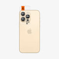 AGL05598 - iPhone 14 Pro / 14 Pro Max Optik Pro Lens Protector in gold showing the back with ez fit installed on camera lens