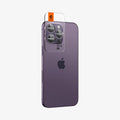 AGL05597 - iPhone 14 Pro / 14 Pro Max Optik Pro Lens Protector in deep purple showing the back and partial side with ez fit installed on camera lens