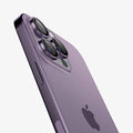 AGL05597 - iPhone 14 Pro / 14 Pro Max Optik Pro Lens Protector in deep purple showing the back and partial side zoomed in on camera lens