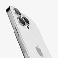 AGL05599 - iPhone 14 Pro / 14 Pro Max Optik Pro Lens Protector in silver showing the back and partial side zoomed in on camera lens