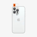 AGL05599 - iPhone 14 Pro / 14 Pro Max Optik Pro Lens Protector in silver showing the back with ez fit installed on camera lens