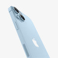 AGL05602 - iPhone 14 / 14 Plus Optik Pro Lens Protector in blue showing the back and partial side zoomed in on camera lens