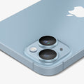 AGL05602 - iPhone 14 / 14 Plus Optik Pro Lens Protector in blue showing the back, side and top zoomed in on camera lens